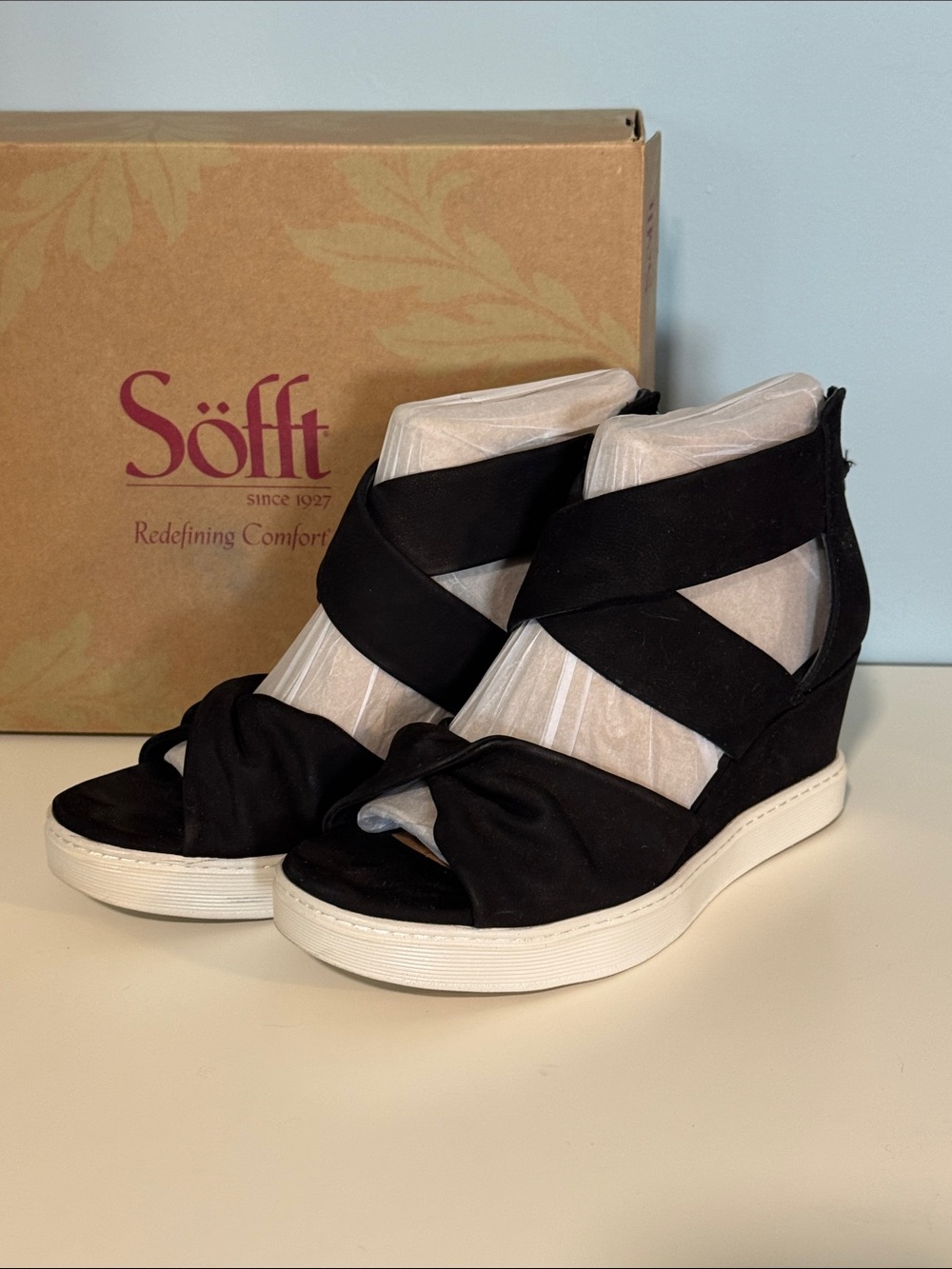 Sofft Sanielle Black Suede Wedges